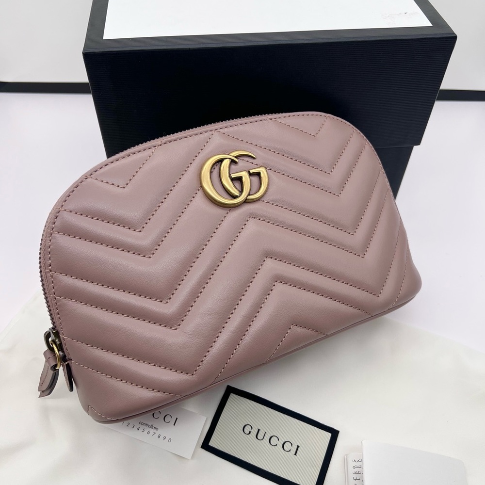NEW Authentic Gucci Beige GG Marmont Matelasse Leather Cosmetic Pouch Bag - Picture 7 of 11